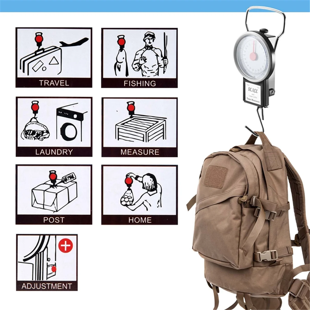 

A06K портативные весы для путешествий, подвесной крючок для чемодана, 22 кг, 50 фунтов, измерительная лента