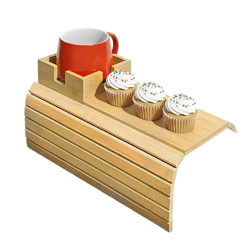 IALJ-Bamboo Couch Cup Holder& Armrest Tray-A Secure Drink Slot And Snack Space Extending For Recliner Or Sofa Comfort