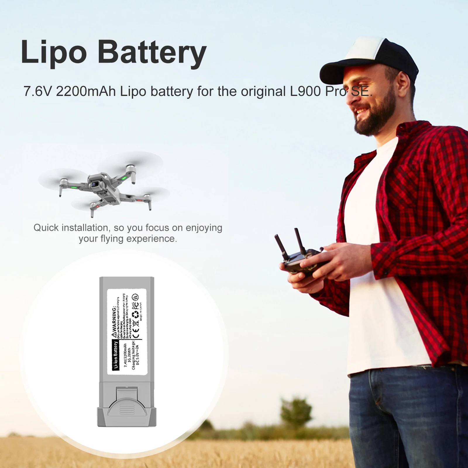 For L900 Pro SE 7.4V 2200mAh Drone Battery Replacement Drone Lipo Battery Aircraft Model Accessories RC Drone Lipo Battery