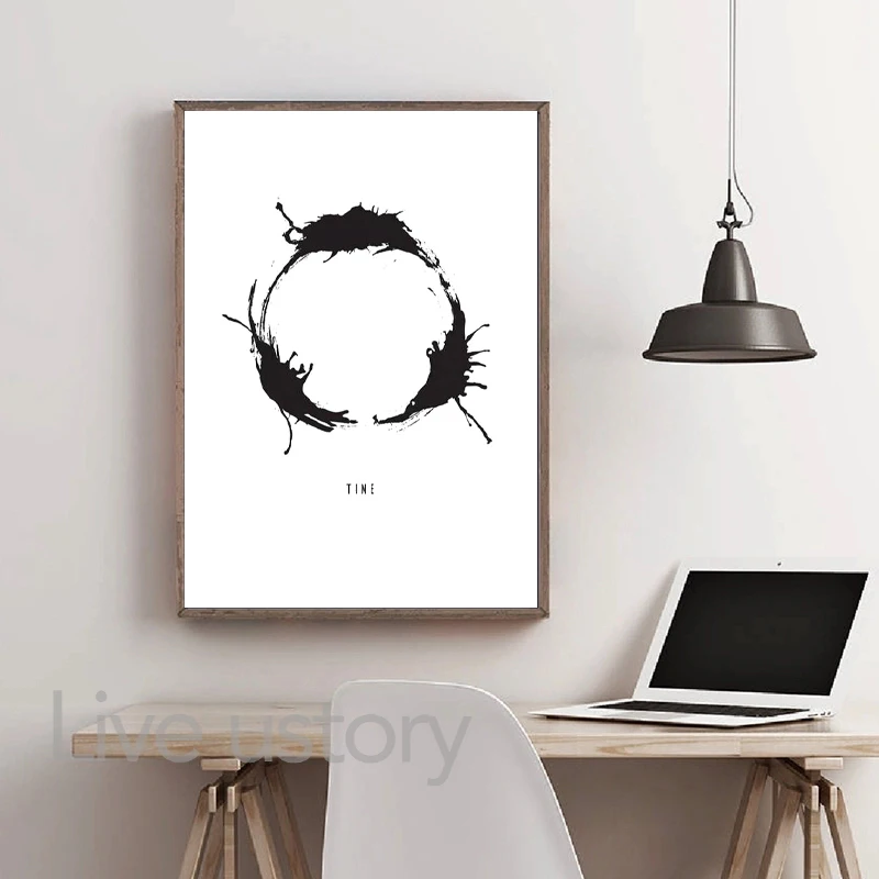 Arrival Heptapod SciFi Alien Movie Ink Painting Abstract Art Prints Black White Modern Minimal Poster Canvas Print Home Decor