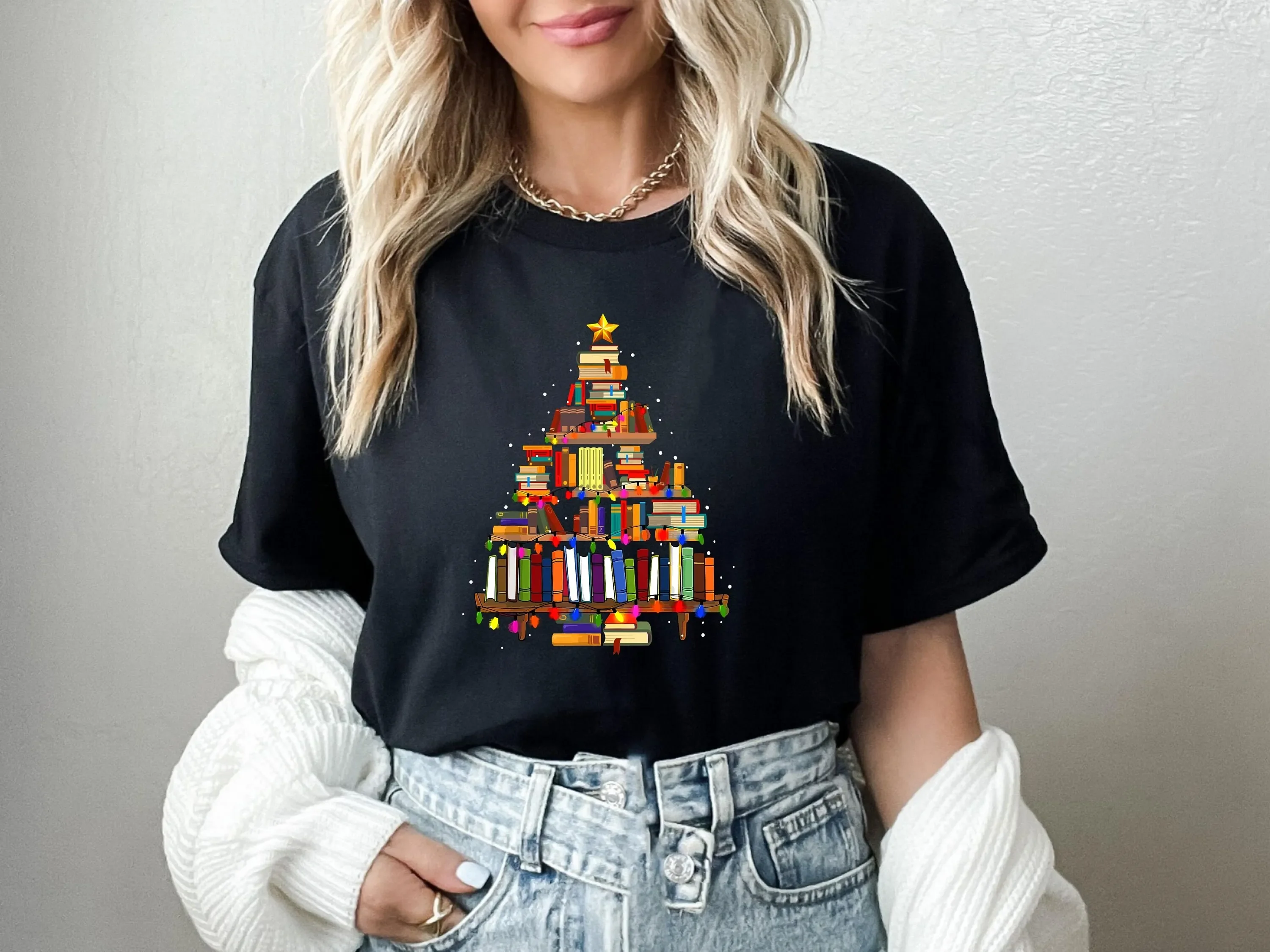Christmas Book Tree T Shirt Lovers Bookworm For Teachers School Xmas