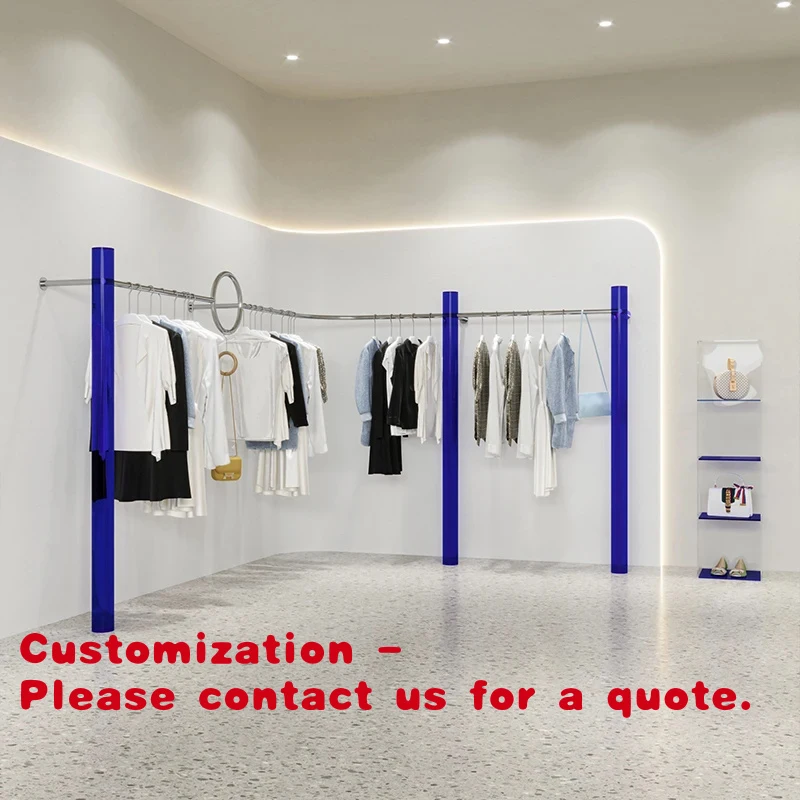 custom.DyClothing store display rack stainless steel wall rack men's and women's clothing store acrylic floor-standing hanger