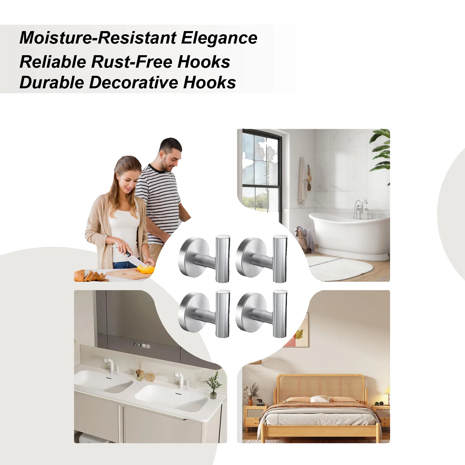 

Stainless Steel Wall Hooks Rustproof Utility Holder 4 Pieces Bathroom Wall Hooks For Clothes Hats Keys Kitchen Bathroom Towels