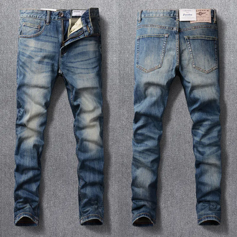 

Fashion Vintage Men Jeans High Quality Retro Blue Elastic Slim Jeans Men Classical Trousers Casual Designer Denim Pants Hombre