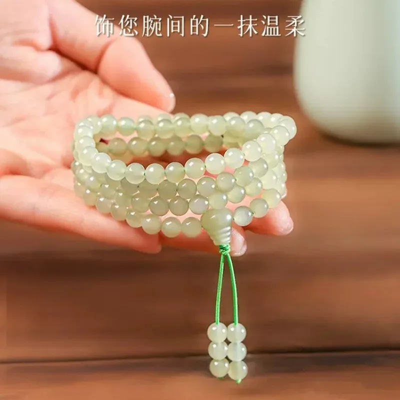 

Natural Ice Blue Nephrite 108 Bead Multi Wrap Bracelet Necklace for Women Lucky Buddhist Prayer Beads Gifts