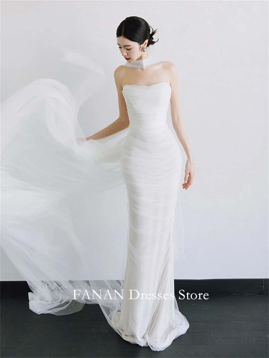 FANAN Korea Strapless Vintage Mermaid Wedding Dresses 웨딩드레스  Tulle Sleeveless Classic Custom Made Bride Gowns Plus Size