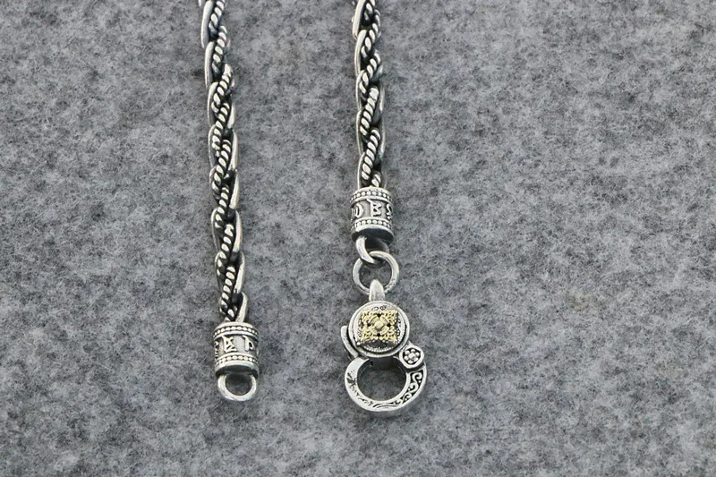 Collana in corda di canapa con pestello di diamanti da uomo in stile etnico collana in argento Sterling con catena di clavicola di moda personalizzata twi intrecciata