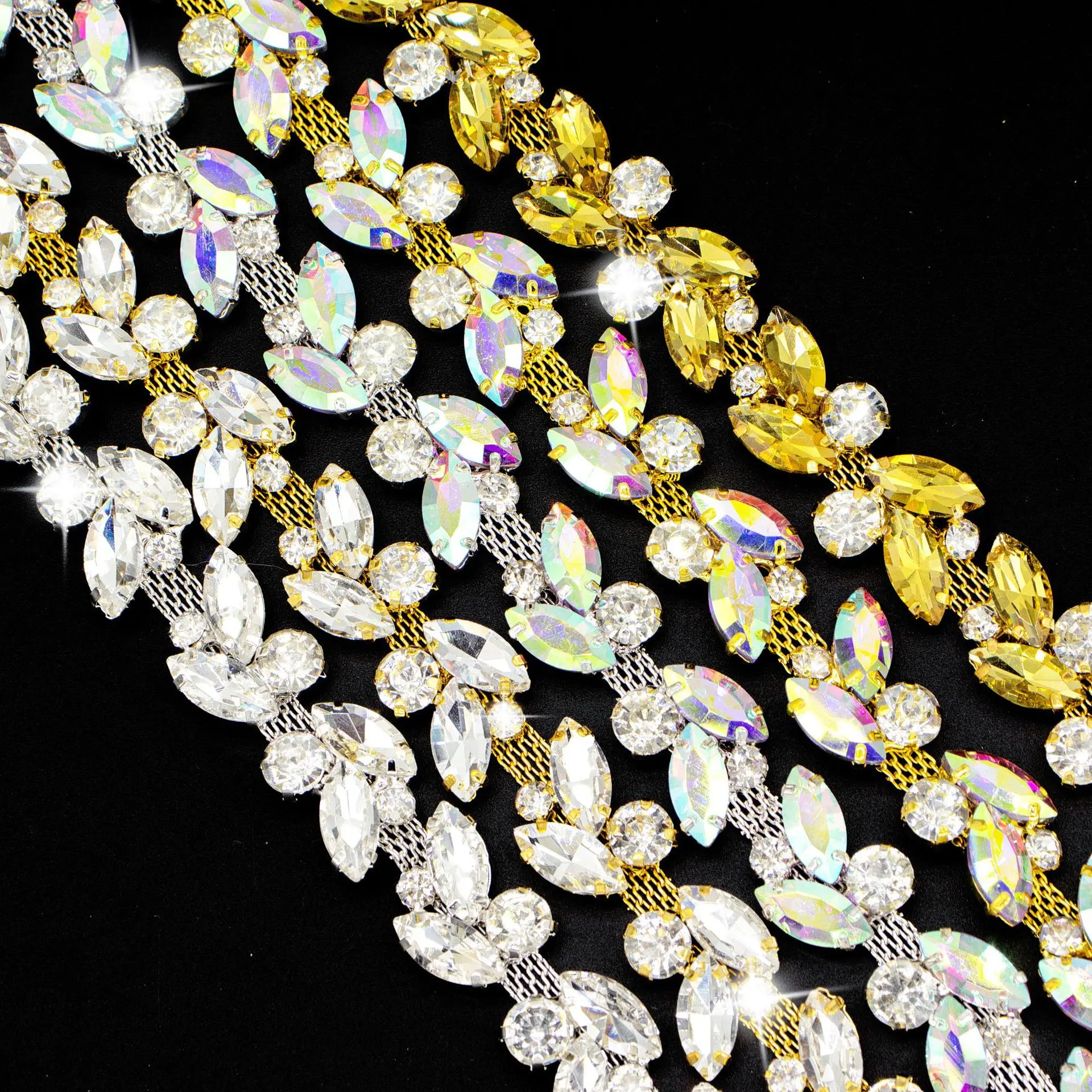 

Colorful Marquise Rhinestone Claw Chain for DIY Wedding Dress Accessories, Glass Crystal Jewelry Supplies Apparel Embellishment
