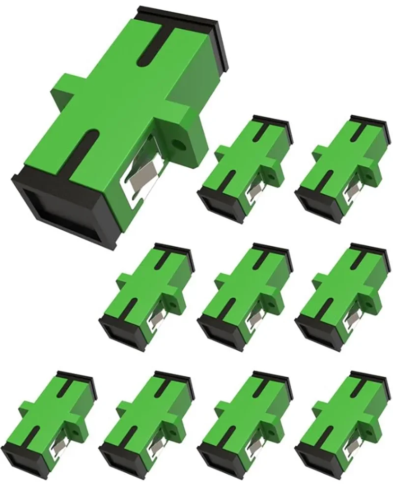 10PCS SC APC Simplex Fiber Optic Adapter, Female to Female SC Coupler, Single Mode Green Connector for FTTH