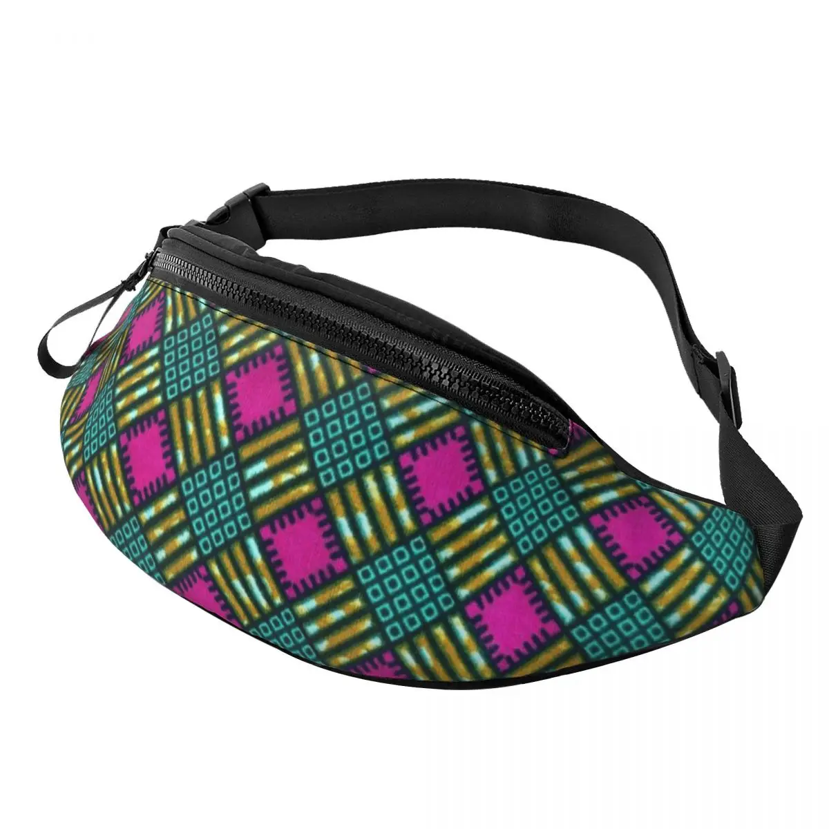 Geometric African Ethnic Tribal Ankara Pattern Fanny Pack Women Men Casual Crossbody Waist Bag for Cycling Phone Money Pouch