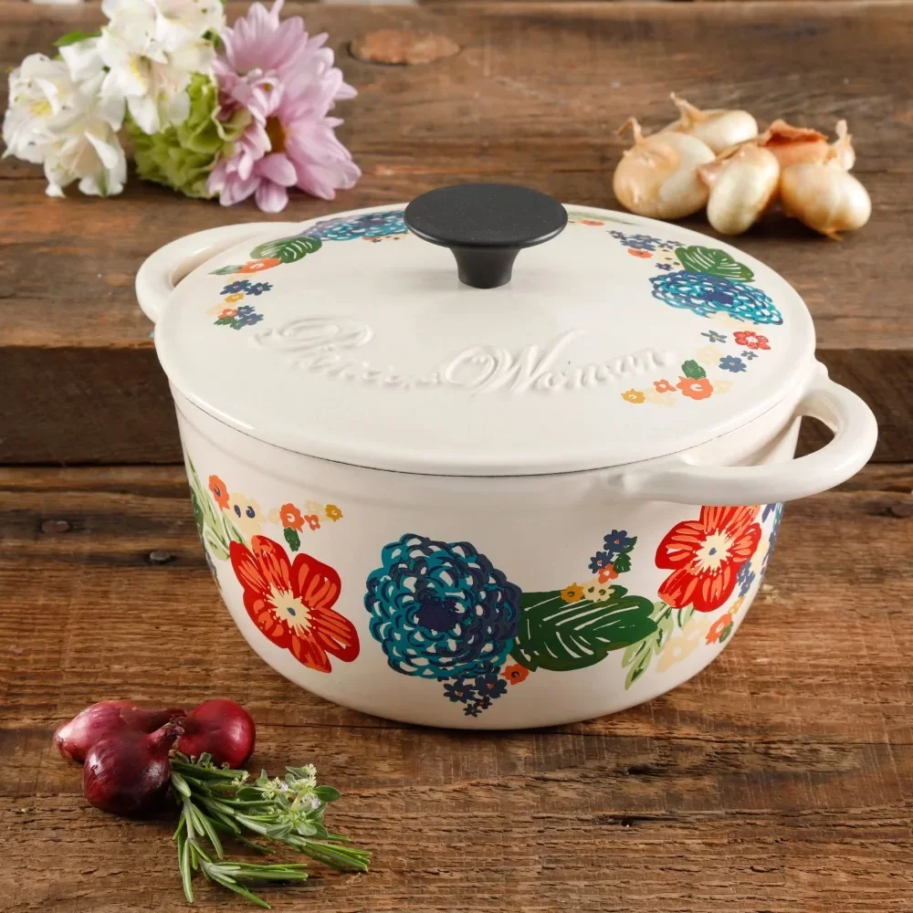 

Dazzling Dahlias 3 Quart Ceramic Casserole With Lid Dutch Pot Cast Iron Tableware Saucepan Caste Iron Cookware Oven Cooking Bar