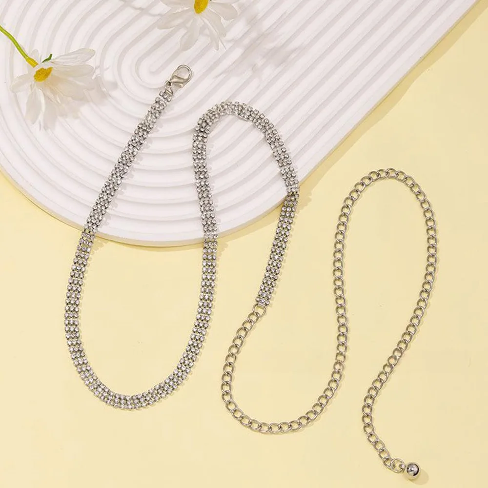 Sparkling Rhinestone Waist Chain Lightweight Adjustable Elegant Waist Chain Rhinestone Decor Elegant Adjustable Belt Beach Wear