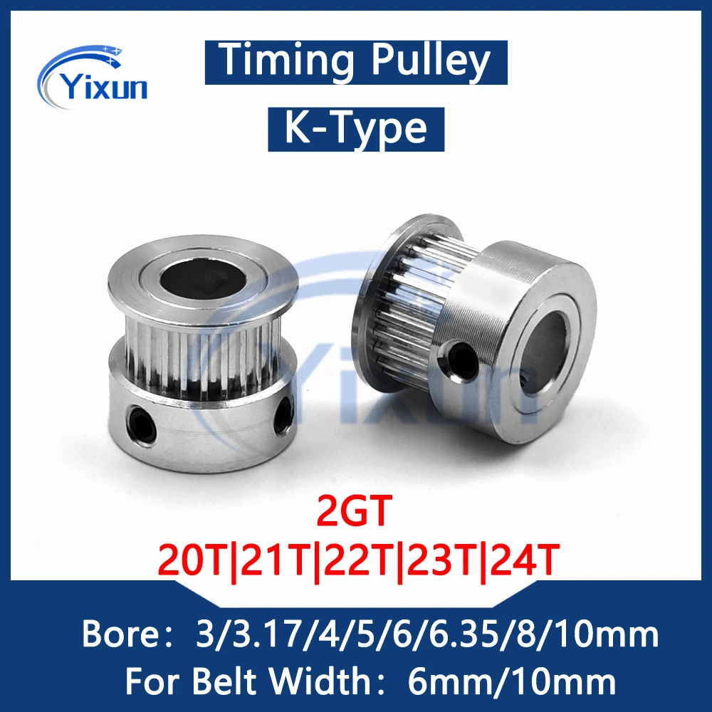 20T 21T 22T 23T 24Teeth 2GT Timing Pulley Bore 3/4/5/6/6.35/8/10mm Fit Belt Width 6/10mm 2GT G2M Synchronous Belt Wheel GT2 Gear