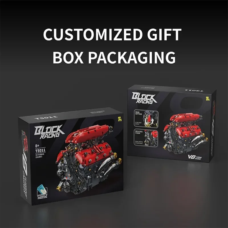 T5011 V8 Turbo Motor Model Elektrische Gemotoriseerde 1370PCS Building Kit Sportwagen Blokken Tieners Volwassenen DIY