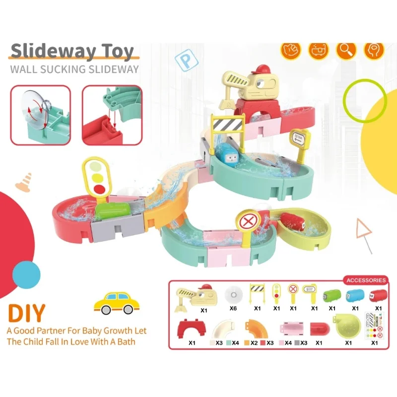 Zabawki do kąpieli dla niemowląt DIY, klocki do budowania, torów wodnych, torów ściennych, zestaw do budowania, zabawki do rozpryskiwania wody dla dzieci, zabawki do basenu zewnętrznego i wanny.