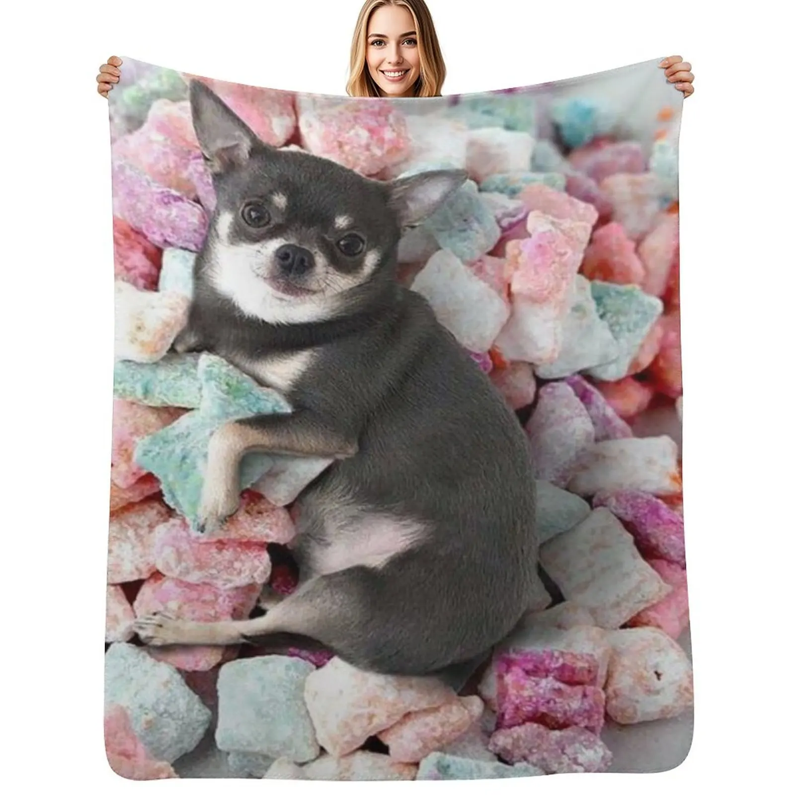 Chihuahua Cute Candy Throw Blanket Cozy Warm Blanket for Bed Room Decor