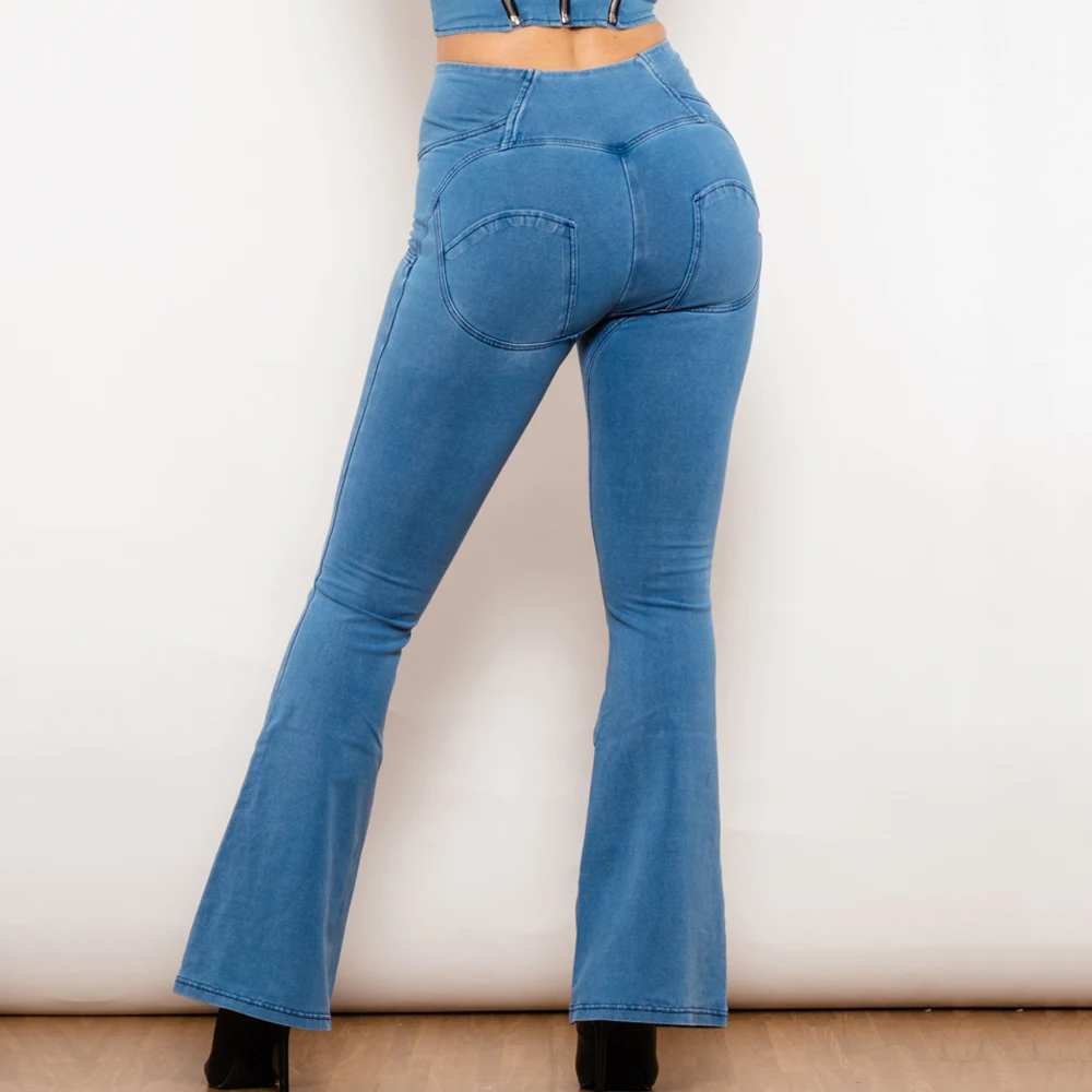 Celana jins wanita pinggang tinggi, celana jins pembentuk, celana jins pinggang tinggi, jins wanita, celana jegging angkat, biru muda
