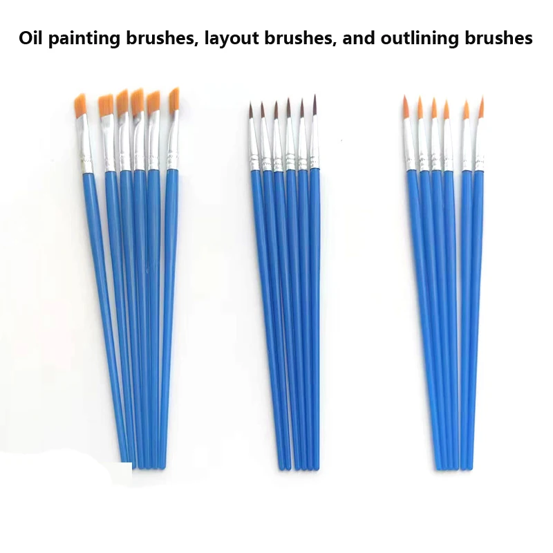 6pcs plastic rod digital oil painting brushes, nylon outlining brushes, flat head brushes, and special brushes for colorin