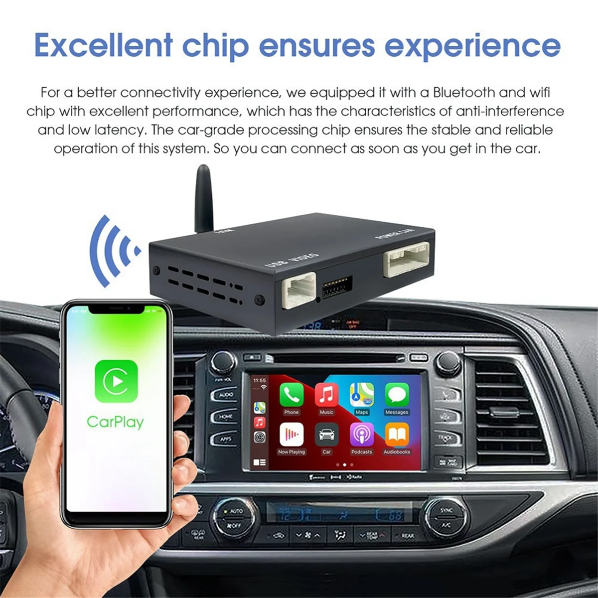 N27R Wireless CarPlay Android Auto Retrofit Decoder für TOYOTA 2014-2019 HIGHLANDER 4Runner Tundra RAV4 Tacoma Land Curiser