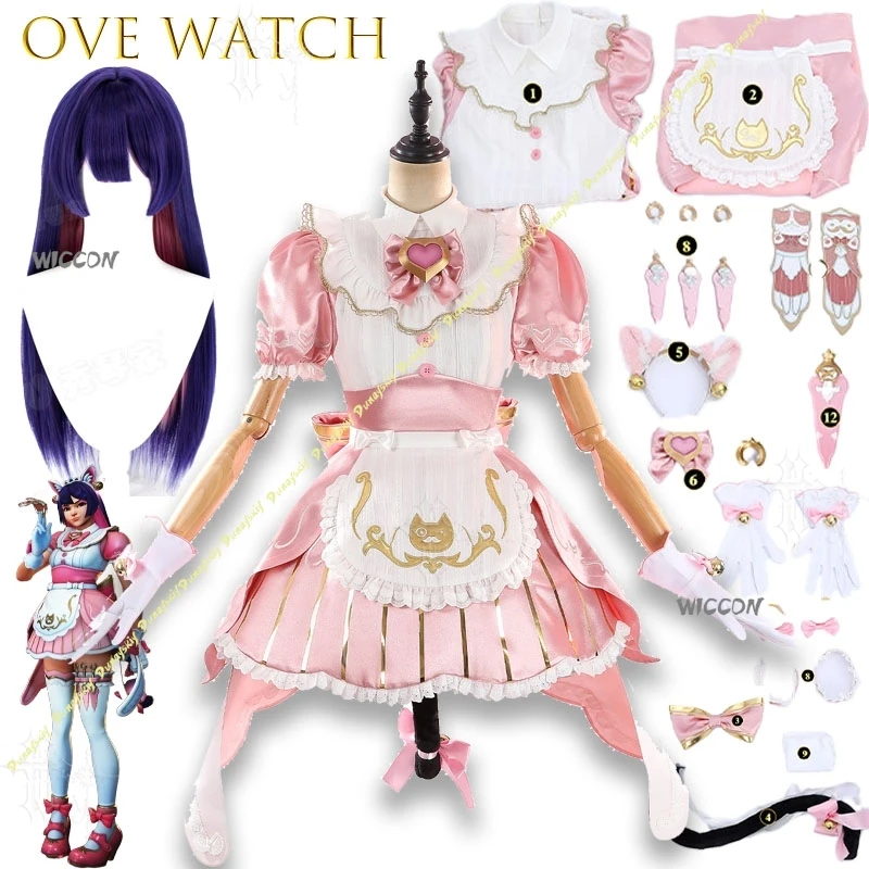 Kiriko Cat Cafe Maid Komplettes Cosplay-Outfit aus Overwatch, geeignet für Convention-Fotoshootings, Anime-Charakter-Cosplay.