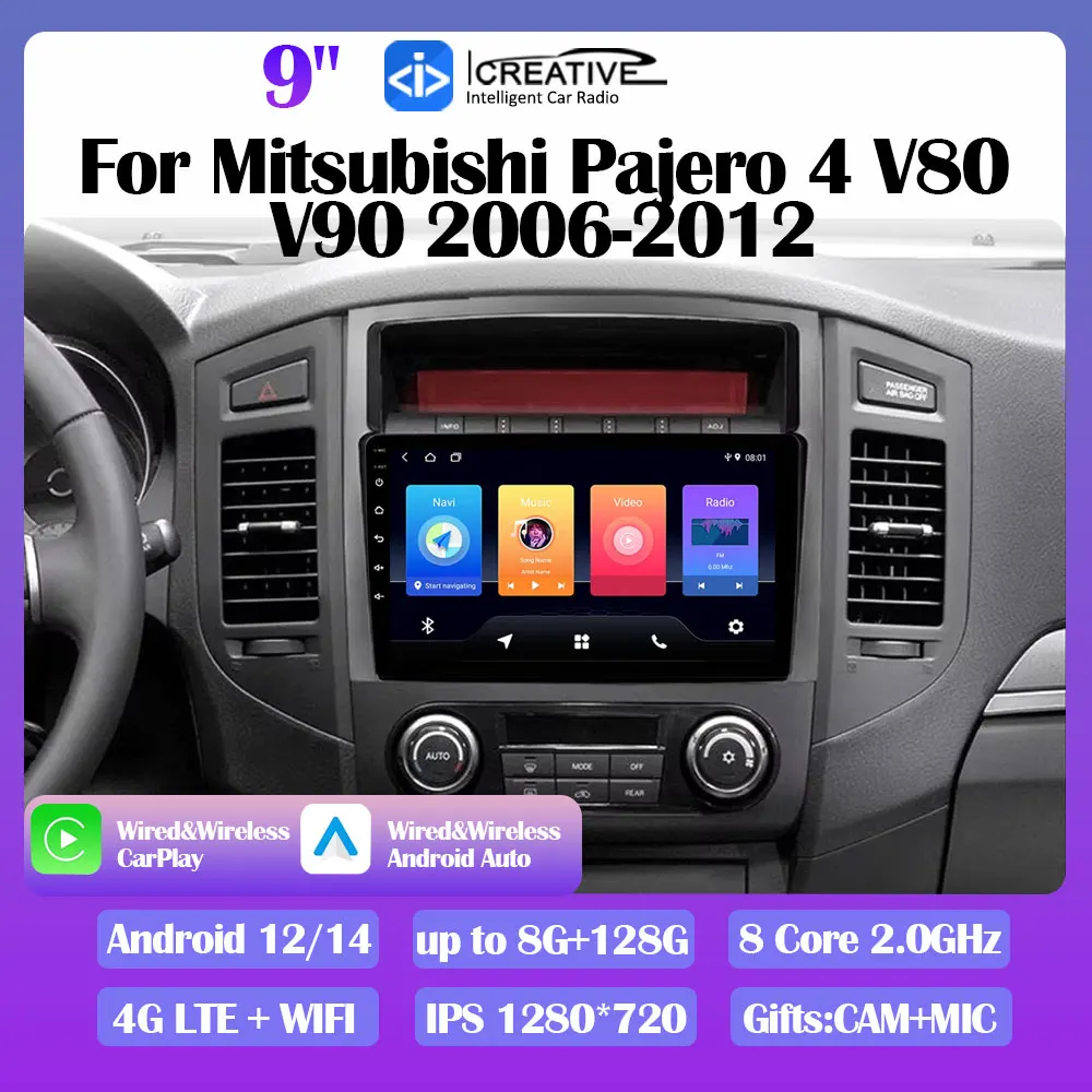 Android 14 Car Radio For Mitsubishi Pajero 4 V80 V90 2006-2012 Autoraido Stereo Navigation GPS Multimedia Video Carplay DVD HU