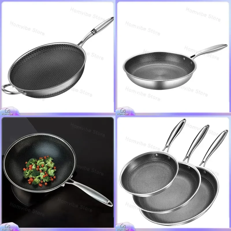 Nonstick Frying Pan Heavy Duty Stainless Steel Cookware Set with Ergonomic Handle for Induction Gas Stovetop Kitchen