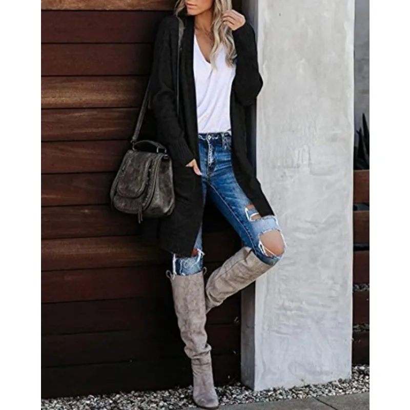 سترة نسائية محبوكة للخريف بأكمام طويلة سترة تريكو فضفاضة محبوكة غير رسمية للنساء