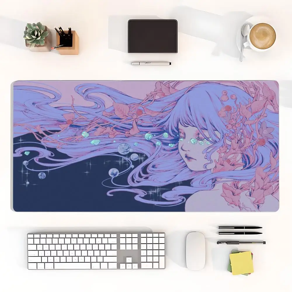 Mousepad Mysterious Purple Ocean Female Eye Sunset Art Table Mat For Laptop Game Playmat