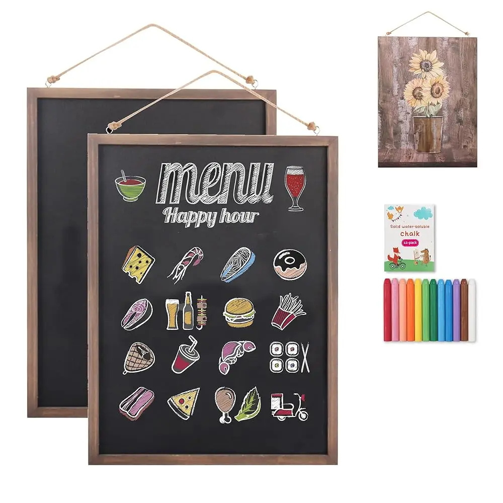 

Набор из 2 двусторонних меловых досок с деревянной рамой и безпыльным мелом - 12x16 дюймов, маленькие настенные доски для сообщений