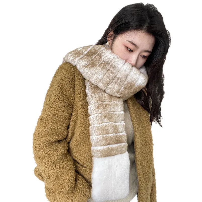 

Winter New Real Rex Rabbit Fur Scarf Casual Fluffy Warm Elegant Fur Soft Women Wraps Neck Warmer