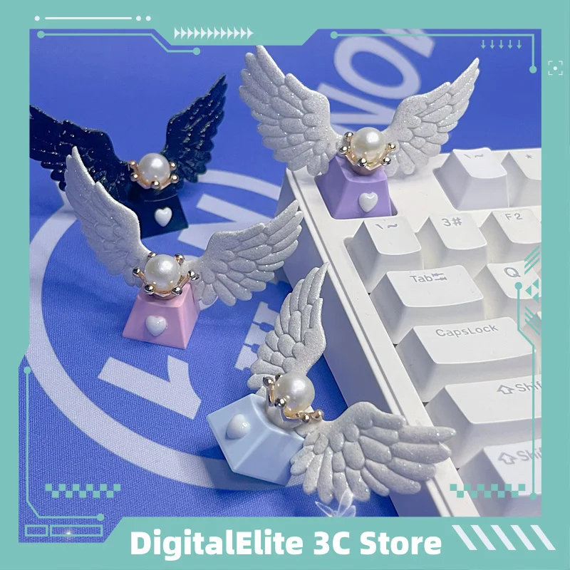 

Angel Wings DIY Glitter Keycaps Tenkeyless Mechanical Keyboard Cross Axis Decorative Supplemental Computer Office Accessories