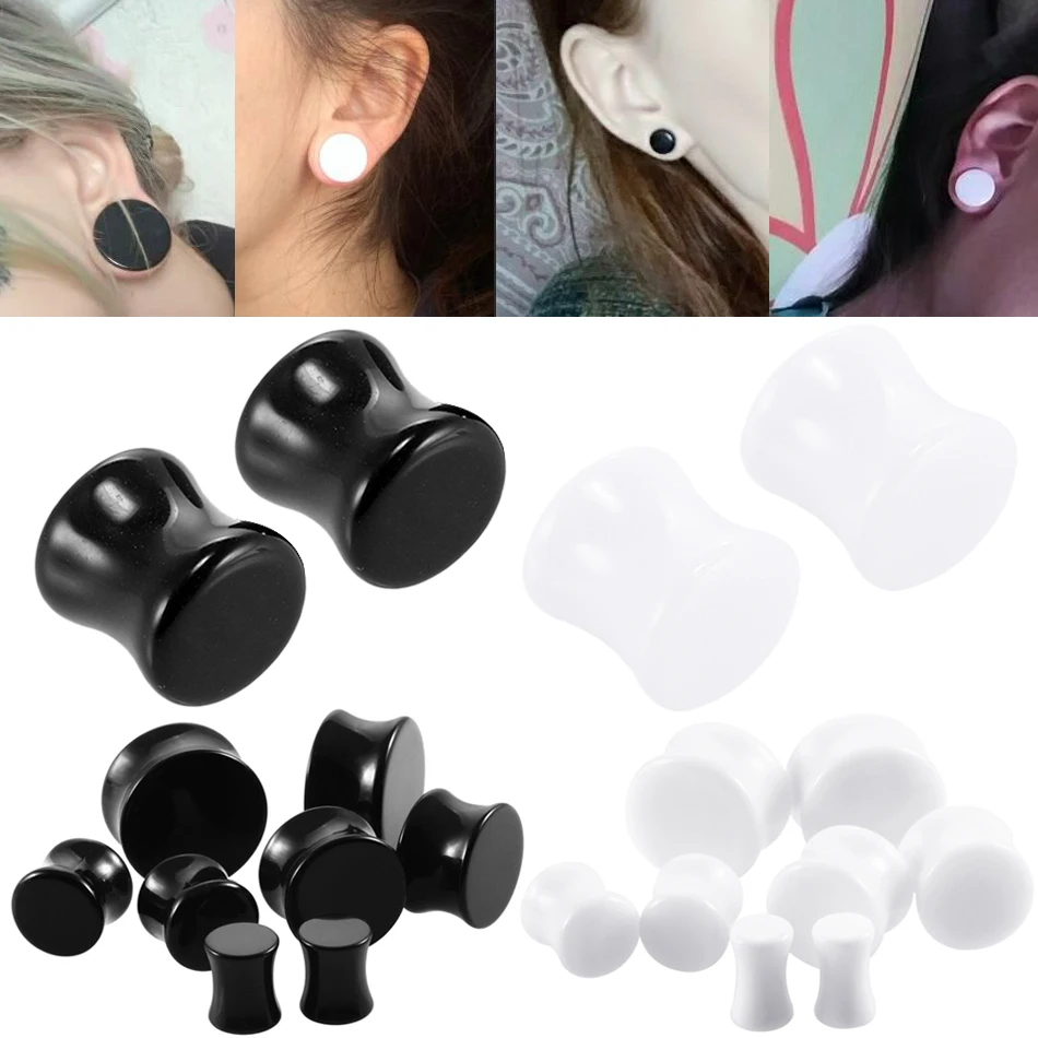 2Pcs/Set Acrylic Ear Plugs Tunnels Expanders White & Black Saddle Ear Gauges Piercing Stretcher Earrings Sexy Ear Dilations