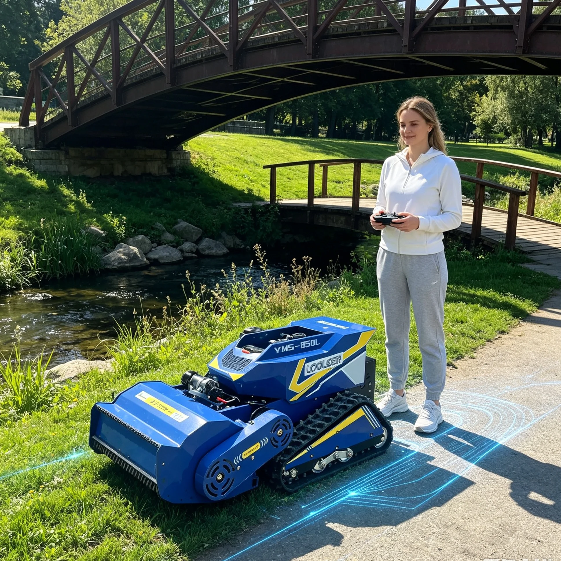Customized Reservoir Side Slope Grassland 1000SM Remote‑Controlled Lawn Mower, Solid Blue Shell, Upgradeable Industrial Remote
