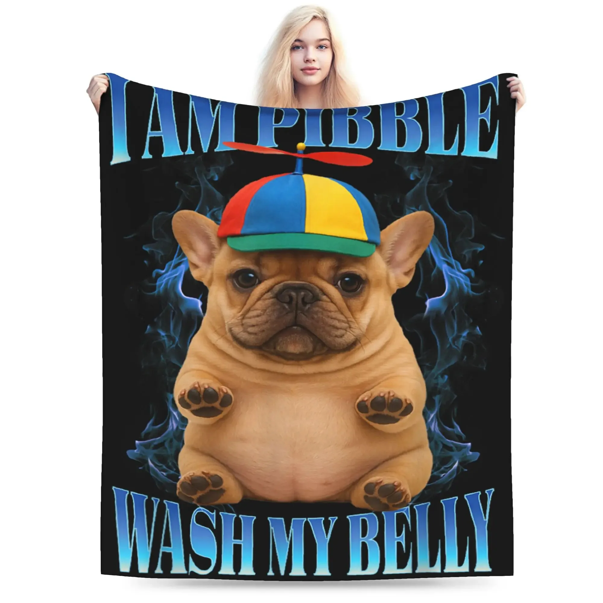Pibble Meme Wash My Belly Funny Blanket  Plush Vintage Soft Throw Blanket for Home Restaurant Spring/Autumn