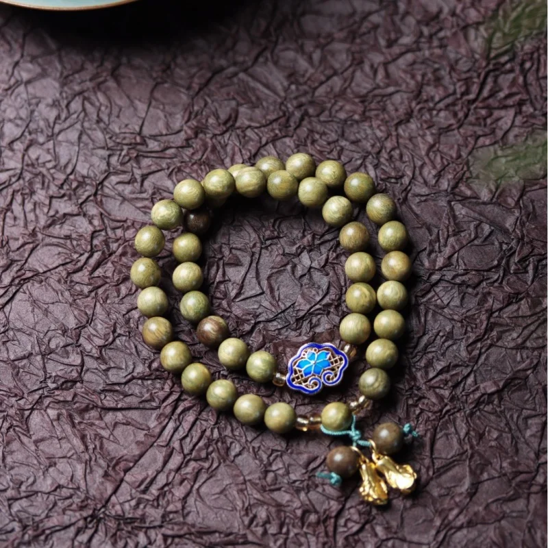 UMQ Popular Green Sandalwood Personalized DIY Design Enamel Gold Accessories Bracelet Boys And Girls Retro Style Buddha