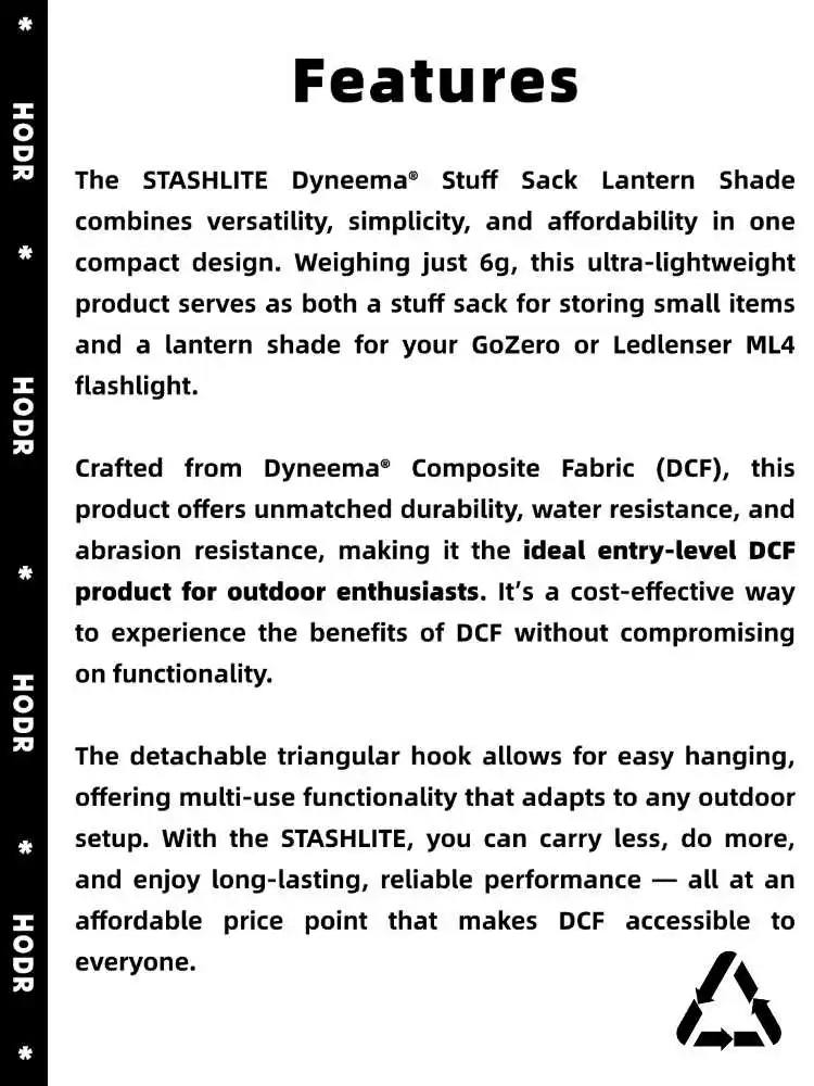 [HODRGEAR] STASHLITE Dyneema DCF Stuff Sack Ultraleichter Laternen-Diffusor 1,0oz Tasche Cuben-Faser für Outdoor-Camping und Wandern – Detail 2