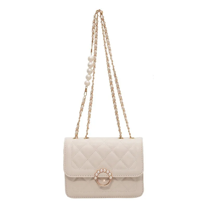 

New Girls Pearl Chain Luxury Small Shoulder Bags for Women Flap PU Leather Fashion Small Square Crossbody Bag Designer Handbag