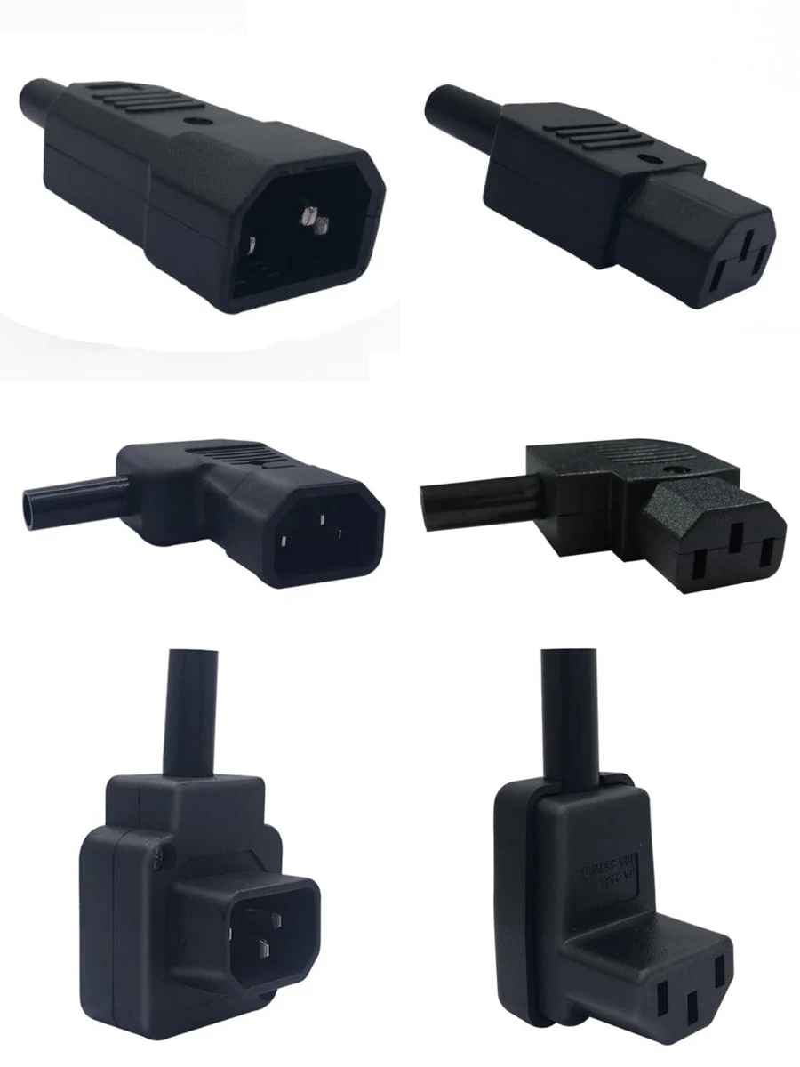 Black straight/elbow 10A 250V Copper IEC320-C13 C14 removable industrial plug socket male female Chassis PDU wiring power plug