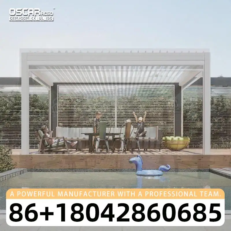 3x3 3x4 4x4 6x4m Bioclimatic Aluminium Louver Pergola with Zip Screen for Outdoor OEM Factory pergola