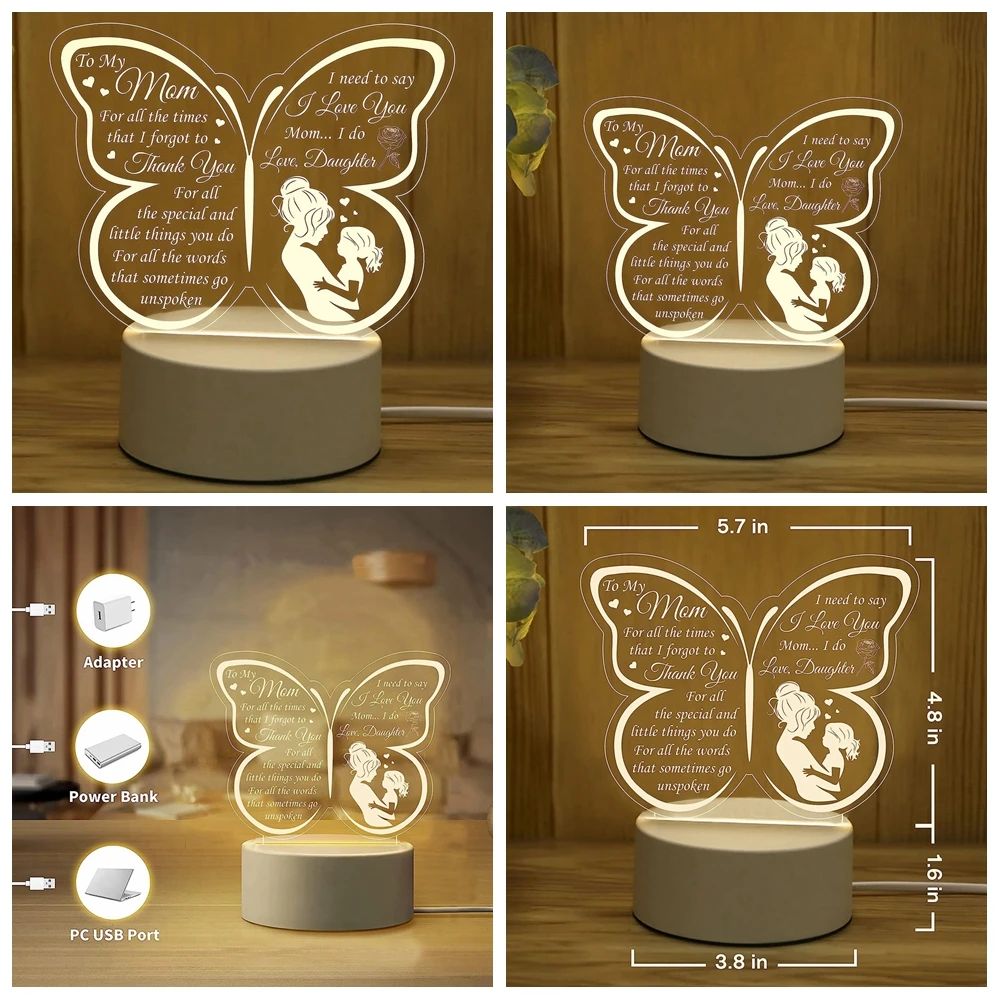 Sweet Butterfly Shape Quote Night Light Illusion Lamp For Mother Days Gift Led Acrylic Lamp Love Mom Gift