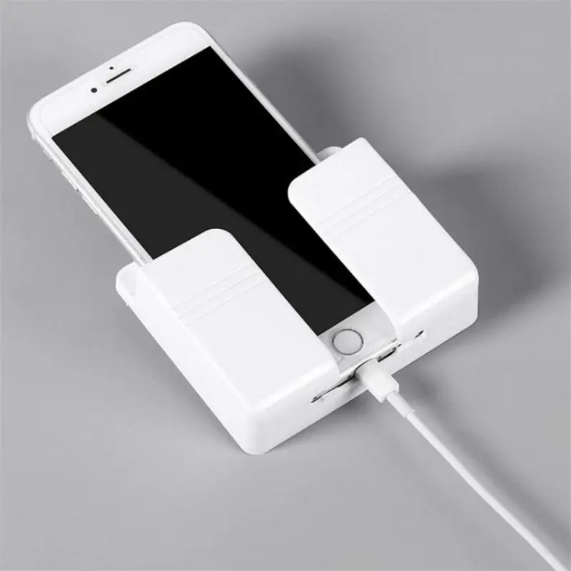 1Pc White Punch Free Wall Mount Phone Plug Holder Mobile Phone Charging Stand Air Conditioner TV Remote Control Storage Box image 5