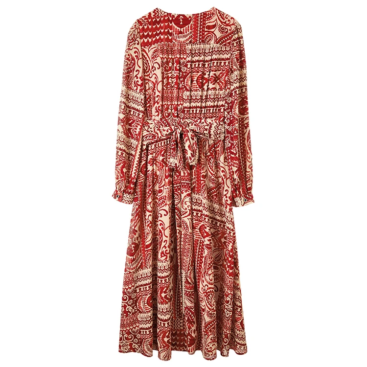 SENTUBILA Boho Chiffon Dresses For Women 2026 Spring High Waist V-neck Lantern Long Sleeve Midi Vacation Dress Female 133L50525