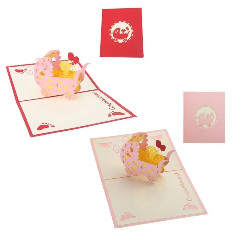 

E8BD Baby Carriages Stroller for Pop Up Card for Baby Shower Birthday Postcards Gi