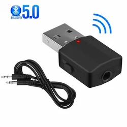 USB Bluetooth-Compatible 5.0 Receiver Transmitter 3.5mm Car Audio Adapter TV Computer Wireless 2-in-1 Converter Plug and Play