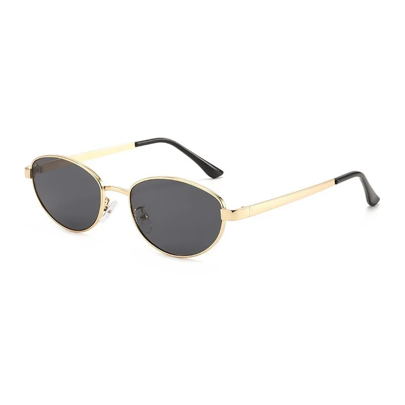 Sunglasses Slim Metal Vintage Elliptical Frame Two Tone Temple Glasses for Men Women Driving Travel Outdoor Casual Eyewear view 4