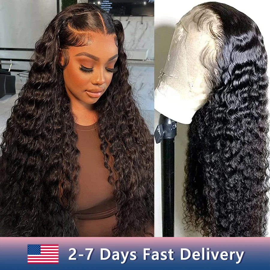 Natural Color Human Hair Wigs 12a Grade Deep Wave Cheap Bling Human Hair Lace Frontal Wig