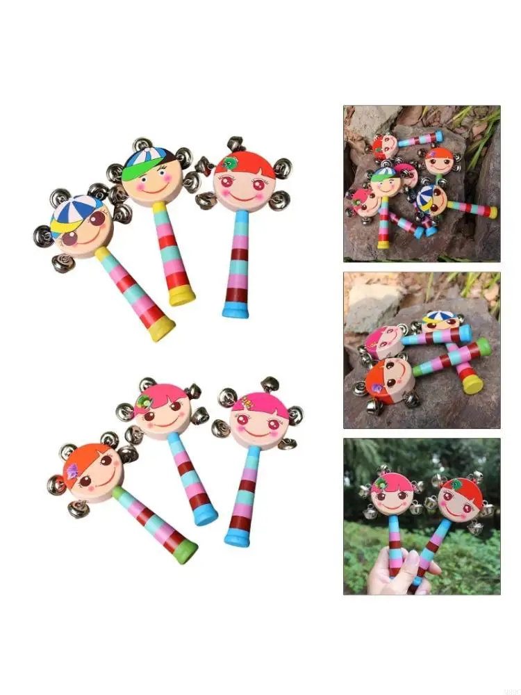 M89C 6pcs Baby Rammelaar Cartoon -thema Handbell Drum speelgoed voor auditieve ontwikkeling kinderen