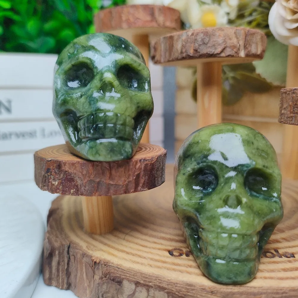 Natural Serpentine Skull Gift for Halloween Holidays Unique Collectible Item Perfect for Decorating Your Office or Home