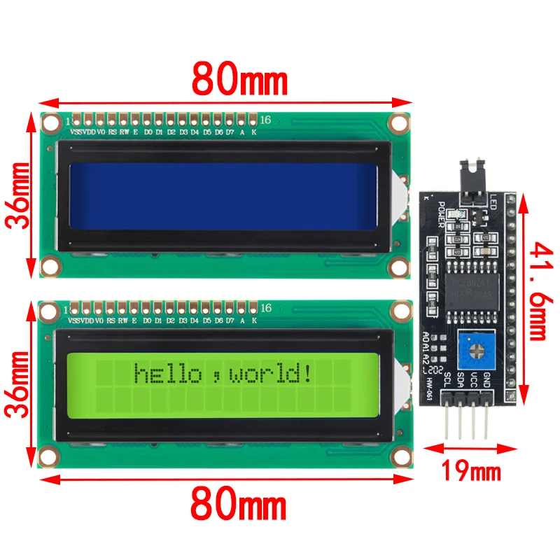 Modul LCD Layar Biru Hijau IIC/I2C 1602 untuk Arduino 1602 LCD UNO R3 Mega2560 LCD1602 LCD1602 + I2C