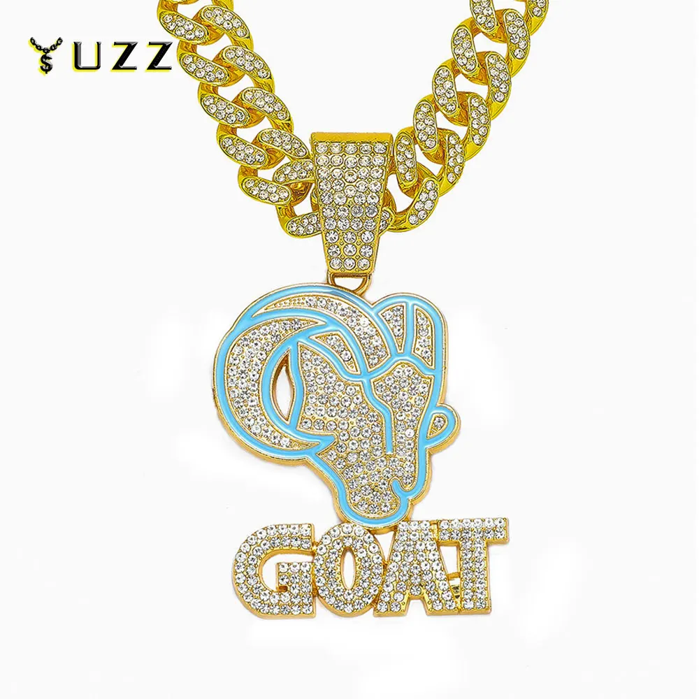 Nuevo collar con colgante de letra de cabra esmaltado de Hip Hop con cadena cubana de 13mm, collar de Animal ostentoso de HipHop para hombres, joyería con dijes